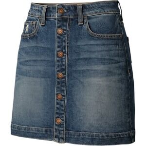 Y2K Hollister Blue Denim Button Front Mini Skirt Distressed High Rise Women's 25